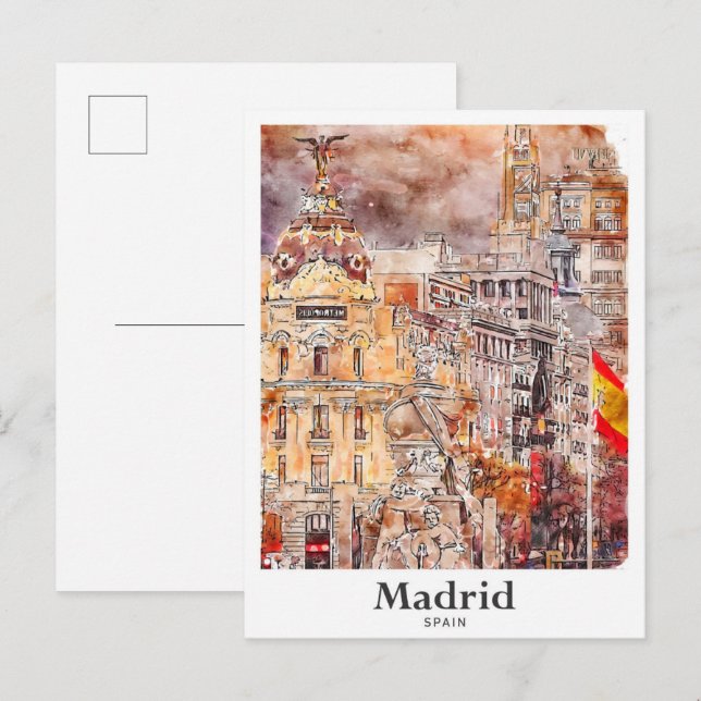 Cartão Postal Desenho Da Mão D'Água Da Espanha De Arte De Madrid (Frente/Verso)