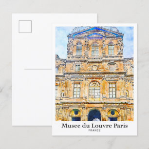 Cartão Postal Desenho da Mão d'Água do Musee du Louvre Paris Via