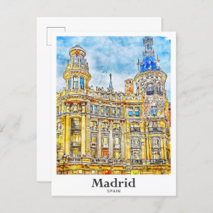 Cartão Postal Desenho da Mão d'água Viagem de Espanha de Madrid