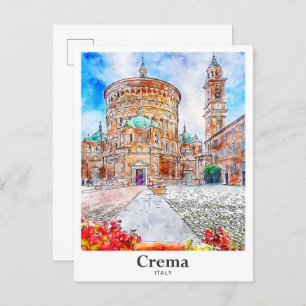 Cartão Postal Desenho Da Mão De Aquarela Da Crema Itália Viagem