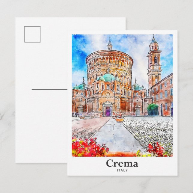 Cartão Postal Desenho Da Mão De Aquarela Da Crema Itália Viagem (Frente/Verso)
