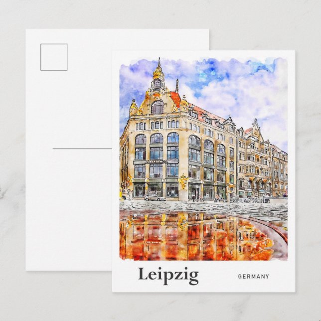 Cartão Postal Desenho Da Mão De Aquarela De Leipzig, Alemanha Vi (Frente/Verso)