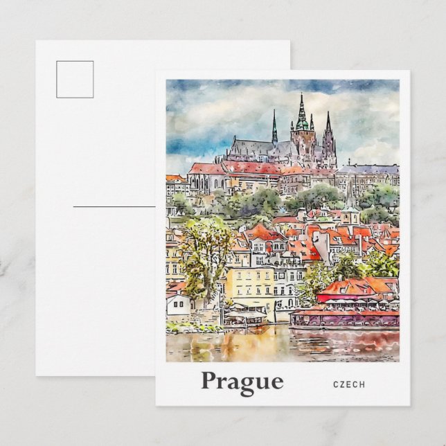 Cartão Postal Desenho Da Mão De Desenho De Viagem Tcheca Praga (Frente/Verso)