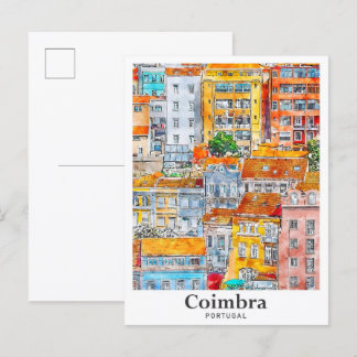 Cartão Postal Desenho Da Mão De Viagem Aquarela De Coimbra Portu