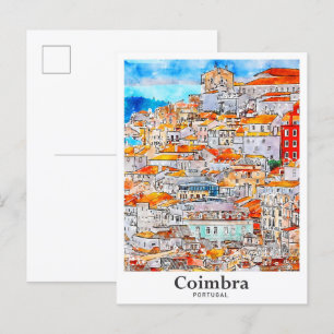Cartão Postal Desenho Da Mão De Viagem Aquarela De Coimbra Portu