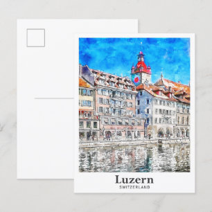 Cartão Postal Desenho da Mão de Viagem de Água da Luzern Suiça