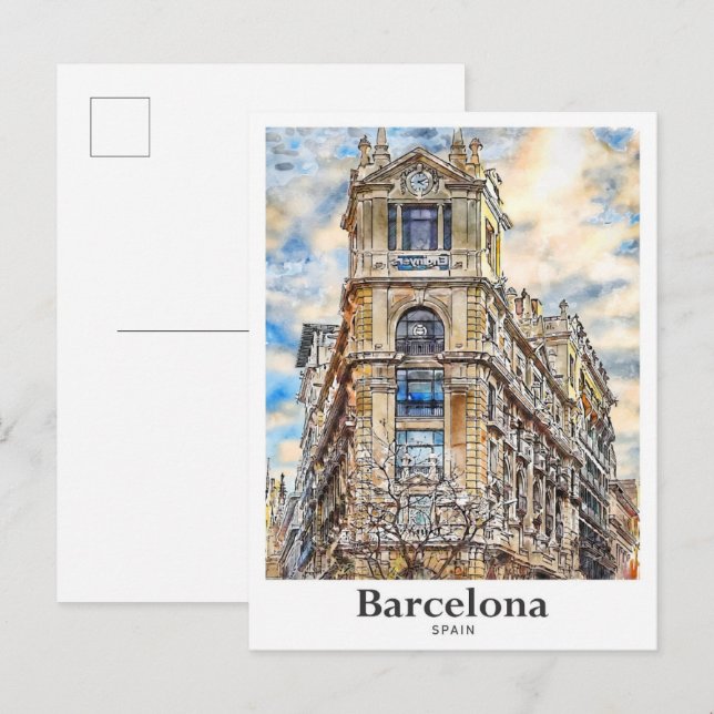 Cartão Postal Desenho Da Mão De Viagem De Barcelona (Frente/Verso)