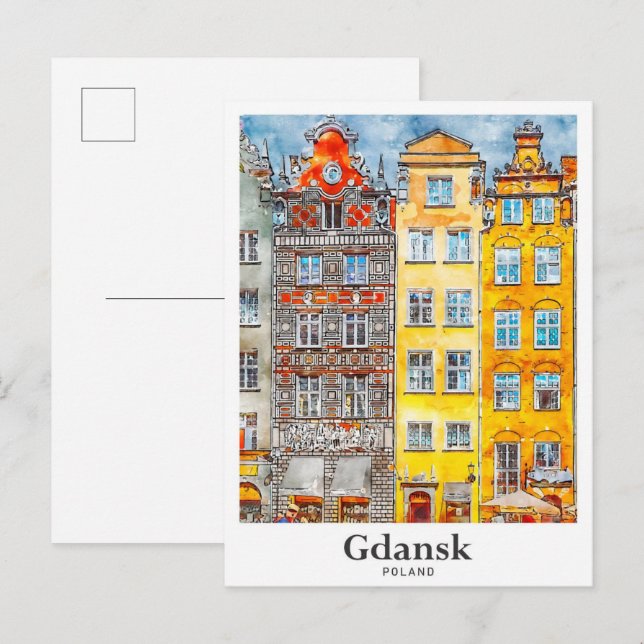 Cartão Postal Desenho Da Mão De Viagem De Gdansk (Frente/Verso)