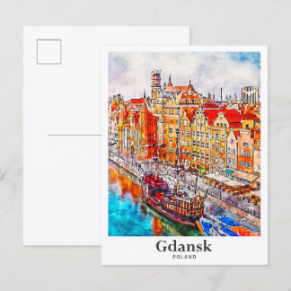 Cartão Postal Desenho Da Mão De Viagem De Gdansk