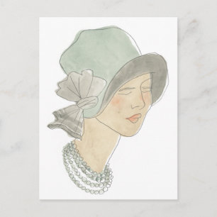 Cartão Postal Desenho da Moda Flapper - Mulher com chapéu