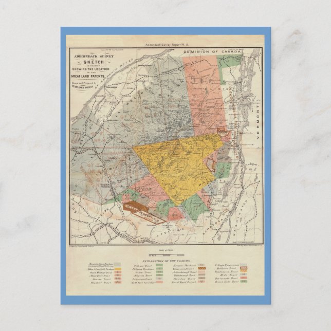 Cartão Postal Desenho da pesquisa do Adirondack - Mapa Colvin do (Frente)