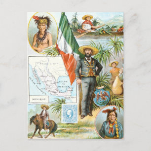 Cartão Postal Desenho da Vintage: Colagem do México