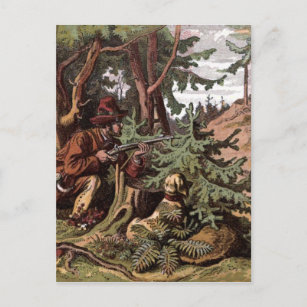 Cartão Postal Desenho da Vintage: Um Caçador e seu Cachorro