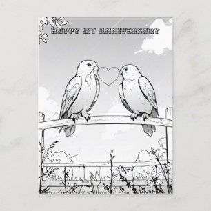 Cartão Postal desenho de aniversário de pássaros na cerca