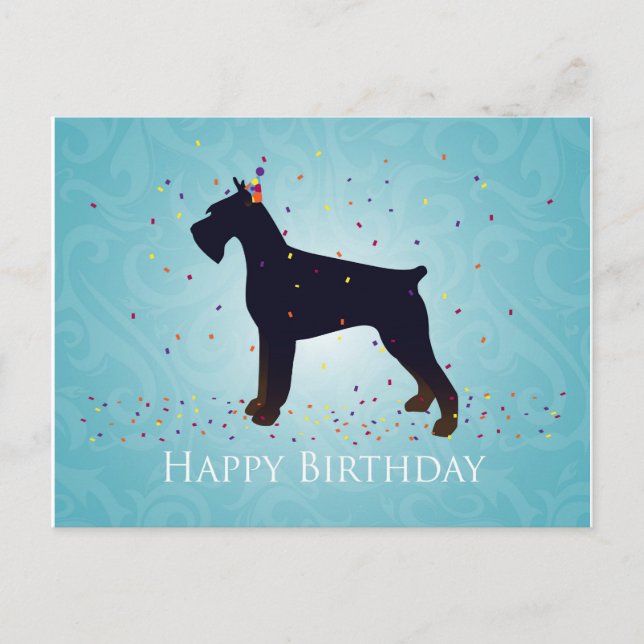 Cartão Postal Desenho de Aniversário do Schnauzer Gigante Feliz (Frente)