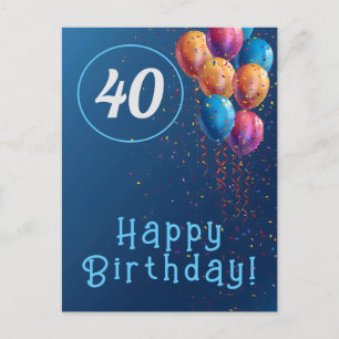 Cartão Postal Desenho de aniversário feliz com balões e confetes