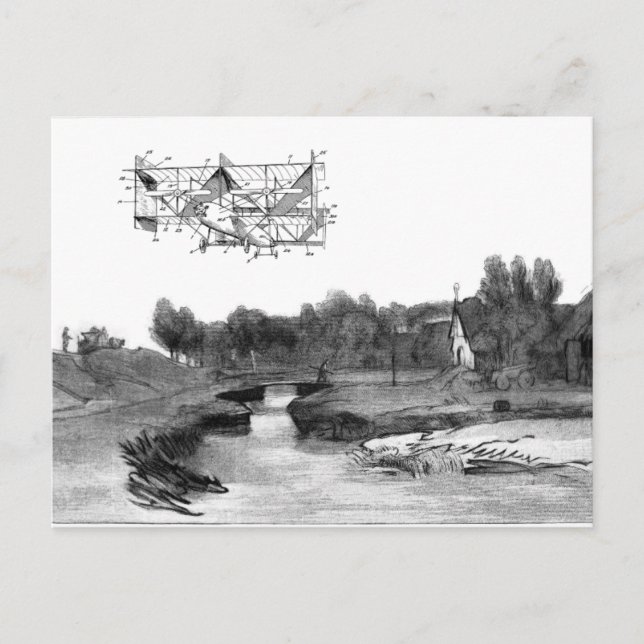 Cartão Postal Desenho De Arte De Máquinas Voadoras De Avião Vint (Frente)