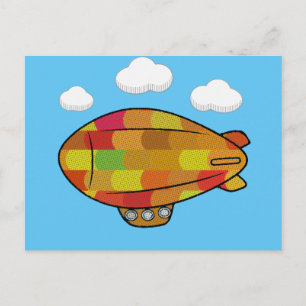 Cartão Postal Desenho de Balão Dirível em Estilo Vintage Fofo