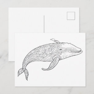 Cartão Postal Desenho de baleia rabiscado.