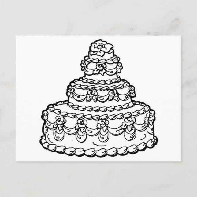 Cartão Postal Desenho De Bolo De Casamento (Frente)