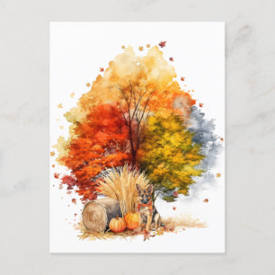 Cartão Postal Desenho de Cachorro de Outono em Aquarela - Pastor