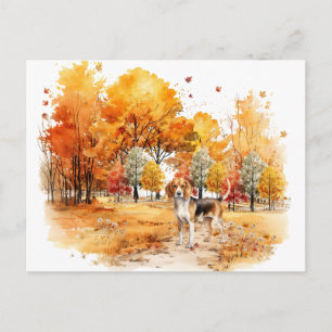 Cartão Postal Desenho de Cachorro Outono em Aquarela - Beagle