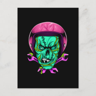 Cartão Postal Desenho de capacete de motociclista com caveira de