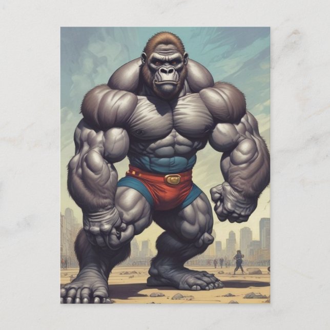 Cartão Postal Desenho de Cartoons de Pop de Gorilla Bodybuilder (Frente)