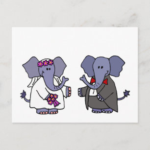 Cartão Postal Desenho de casamento de noiva e noivo elefante eng