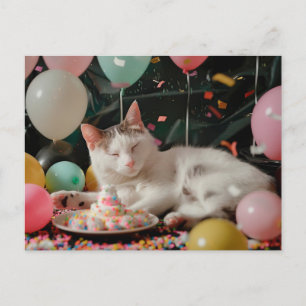 Cartão Postal Desenho de Celebração de Aniversário de Gato Adorá