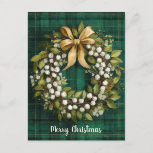 Cartão Postal Desenho de Coroa de Natal Elegante e Festiva