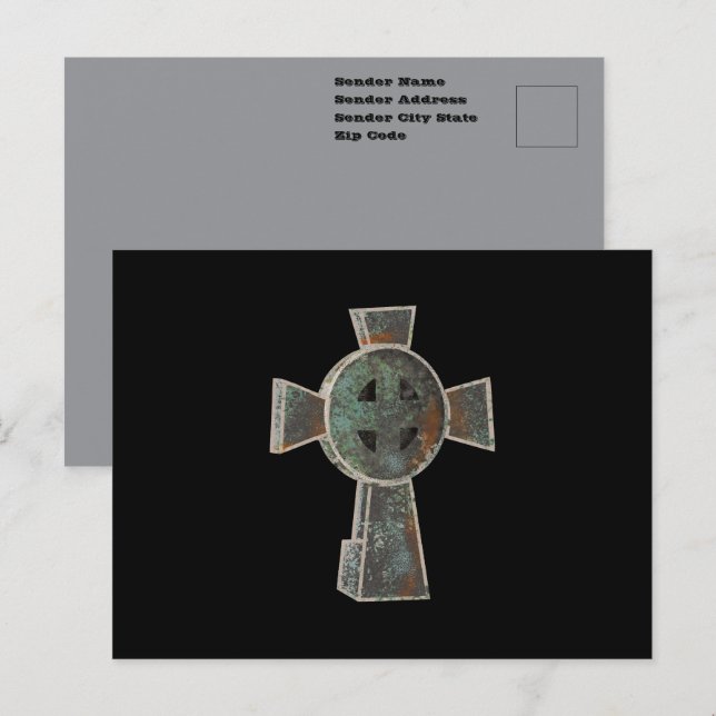 Cartão Postal Desenho de Cruz de Lápide de Cemitério de Hallowee (Frente/Verso)