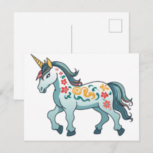 Cartão Postal desenho de desenho animado de unicórnio desenho an