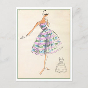 Cartão Postal Desenho de Design de Moda de Vestido Flor