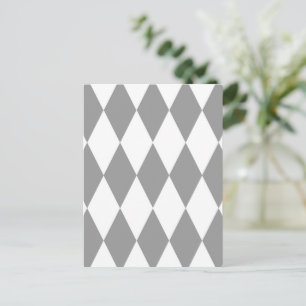 Cartão Postal Desenho de Diamantes Harlequim Xadrez Cinza Branco