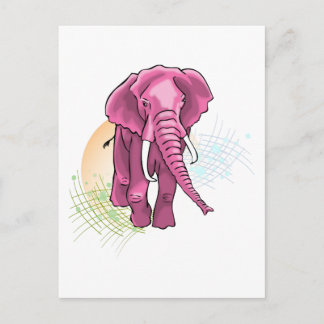Cartão Postal Desenho de Elefante Rosa - vetor do pôr do sol