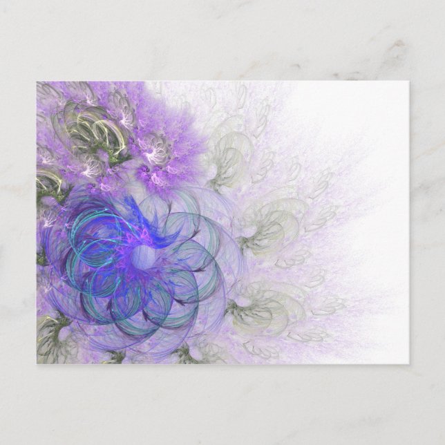 Cartão Postal Desenho de Flor Abstrata Lacy Roxo e Azul (Frente)