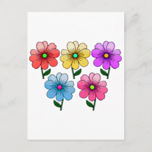 Cartão Postal Desenho de flores 5 cores