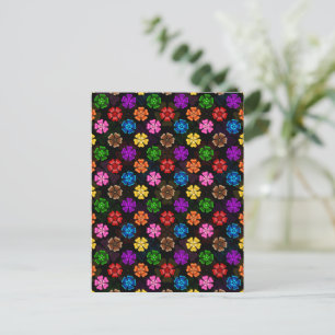 Cartão Postal Desenho de Flores Arco-Íris Colorido Retro Preto