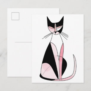 Cartão Postal Desenho de gato simétrico minimalista