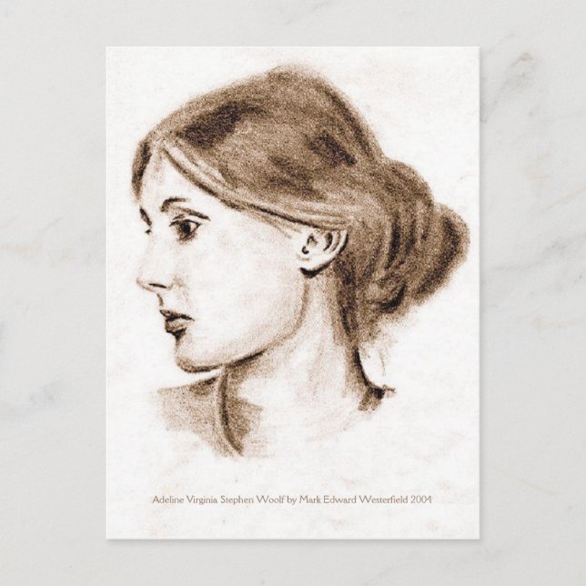 Cartão Postal Desenho De Lápis Suave 2004: Virgina Woolf (Frente)