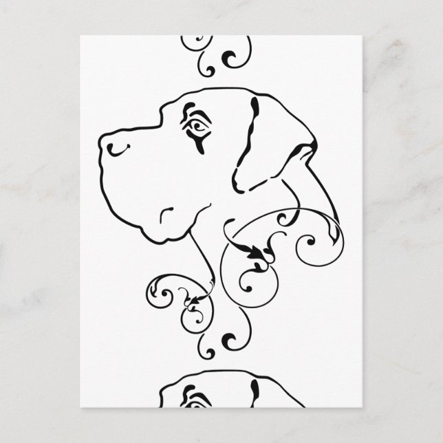 Cartão Postal Desenho de linha Cabeça de Dogue Alemão (Frente)