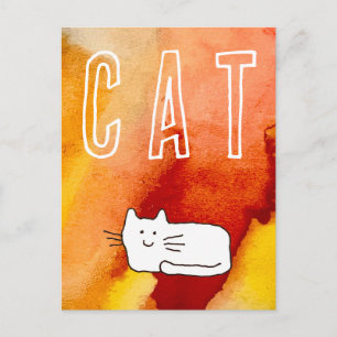 Cartão Postal Desenho de Linha de Gato de Desenho Animado