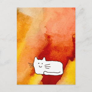 Cartão Postal Desenho de Linha de Gato de Desenho Animado