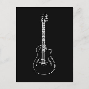 Cartão Postal Desenho de Linha de Guitarra Semi Acústica Monocro