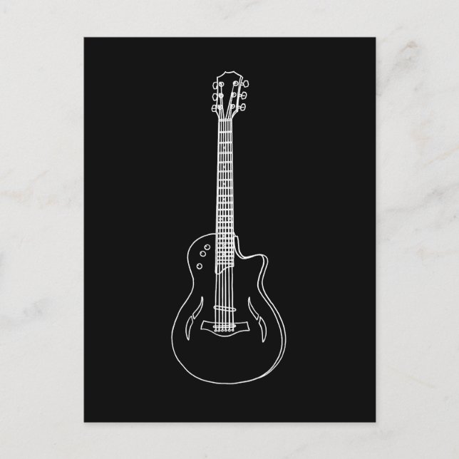Cartão Postal Desenho de Linha de Guitarra Semi-Acústica Monocro (Frente)