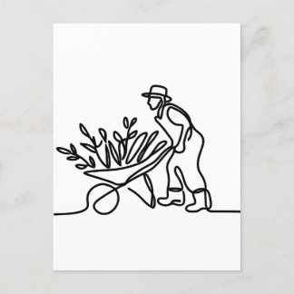 Cartão Postal desenho de linha de um agricultor ou jardineiro