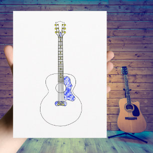 Cartão Postal Desenho de linha simples Guitarra Acústica Músic