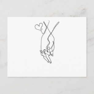 Cartão Postal Desenho de Linha Única Segurar Mão Arte Única