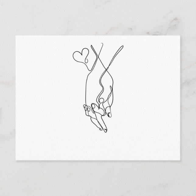 Cartão Postal Desenho de Linha Única Segurar Mão Arte Única (Frente)